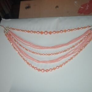 Vintage Elegant Peach And Gold Beaded Necklace Clasp Says Hong Kong